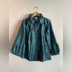 CARIBE Metallic Button Up Lightweight Jacket w/ 3/4 Sleeves